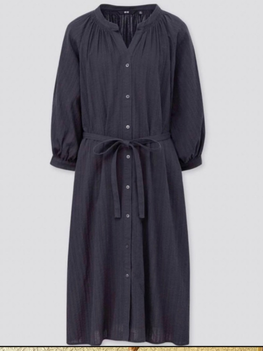 Uniqlo Navy Cotton Dobby Peasant Dress with 3/4 sleeves M - Picture 1 of 13